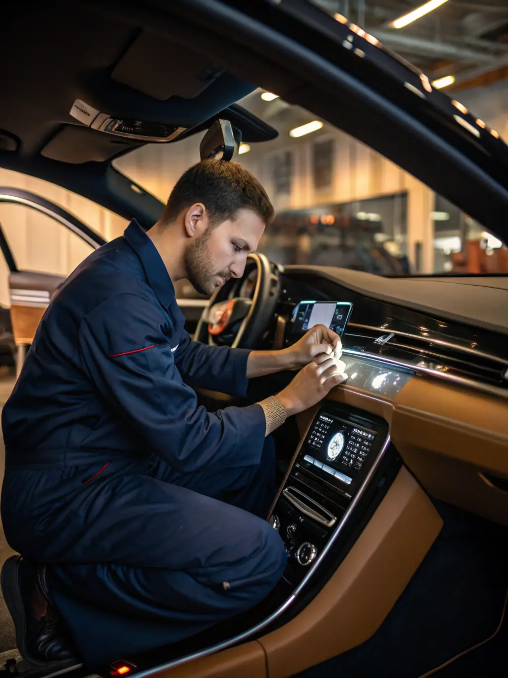 A close-up shot of a car's dashboard being corrected with specialized equipment, showcasing the precision and expertise involved in dashboard correction services offered by Supermaster.